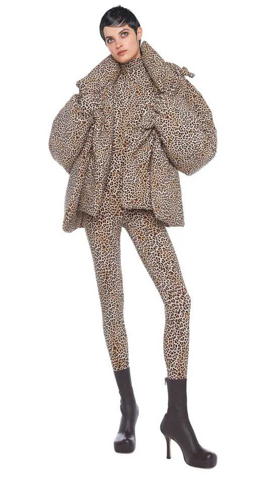 Norma Kamali Coats HOODED SLEEPING BAG JACKET Bb Leopard 8211 Clothing