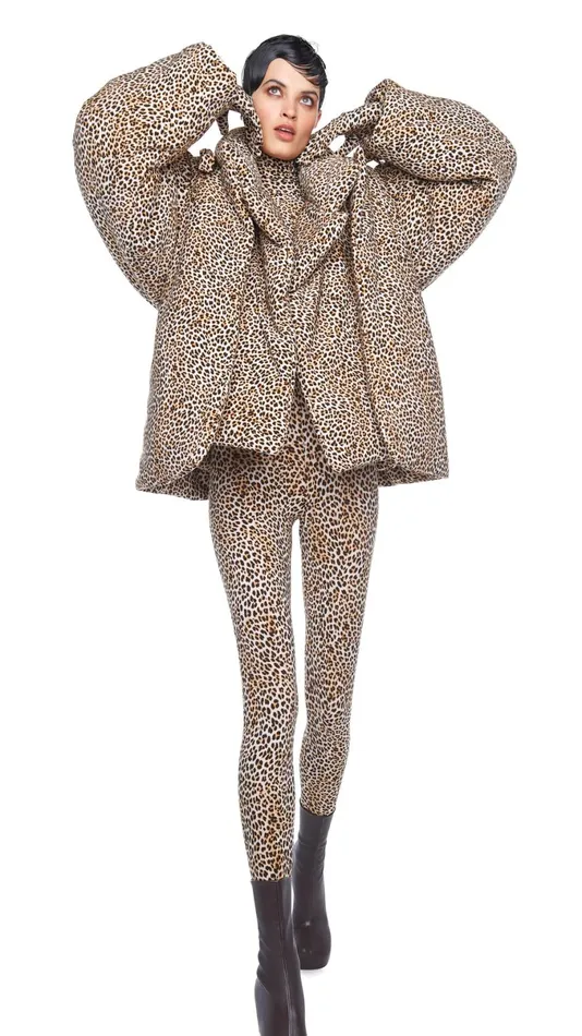 Norma Kamali Coats HOODED SLEEPING BAG JACKET Bb Leopard 8211 Clothing