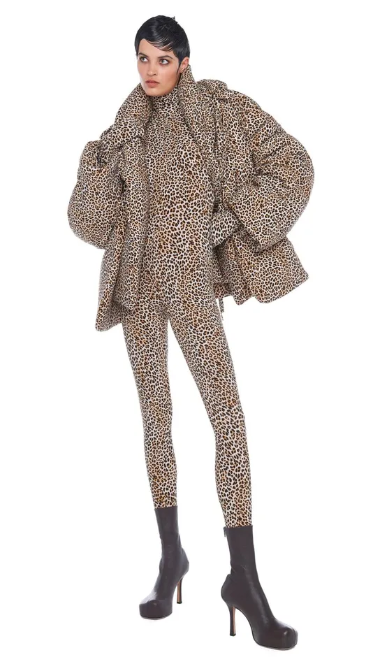 Norma Kamali Coats HOODED SLEEPING BAG JACKET Bb Leopard 8211 Clothing