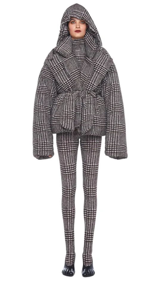 Norma Kamali Coats HOODED SLEEPING BAG JACKET Chocolate Glenn Plaid Tweed 8211 Clothing Norma Kamali Coats HOODED SLEEPING BAG JACKET Chocolate Glenn Plaid Tweed 8211 Clothing