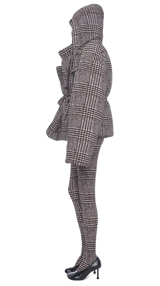 Norma Kamali Coats HOODED SLEEPING BAG JACKET Chocolate Glenn Plaid Tweed 8211 Clothing Norma Kamali Coats HOODED SLEEPING BAG JACKET Chocolate Glenn Plaid Tweed 8211 Clothing