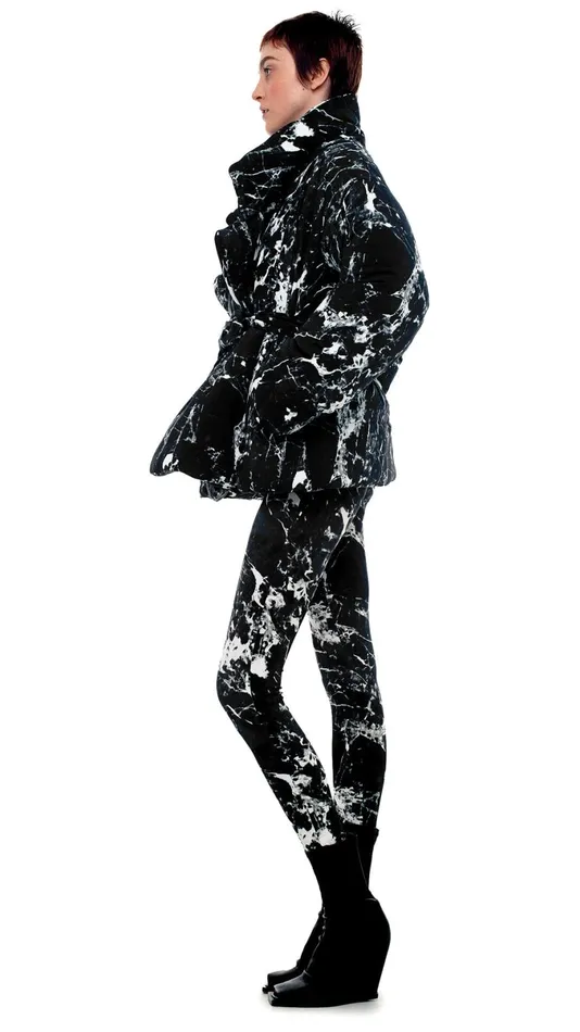 Norma Kamali Coats SLEEPING BAG JACKET Black Marble 8211 Clothing