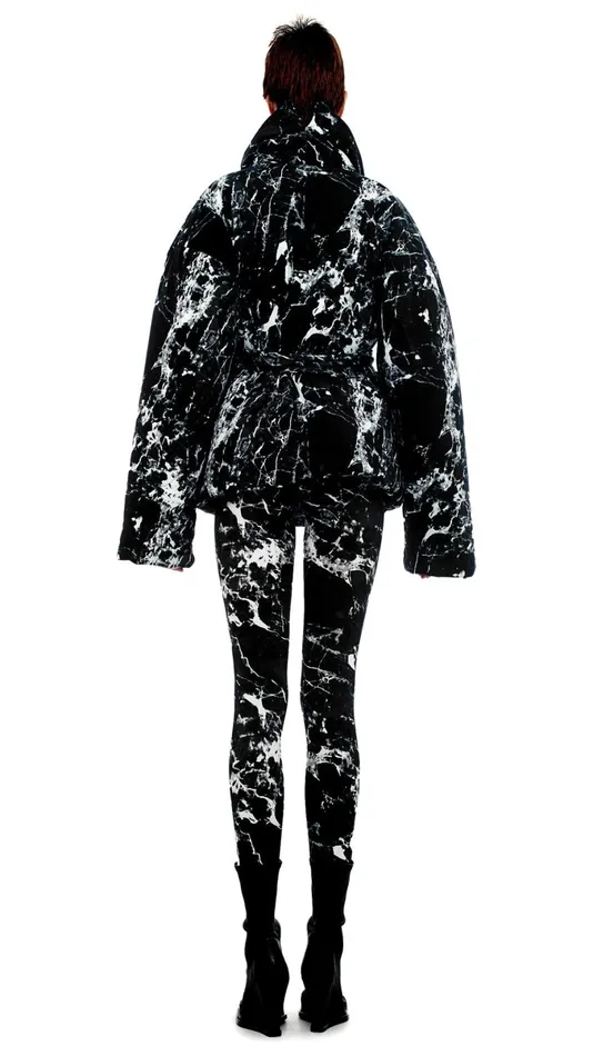 Norma Kamali Coats SLEEPING BAG JACKET Black Marble 8211 Clothing