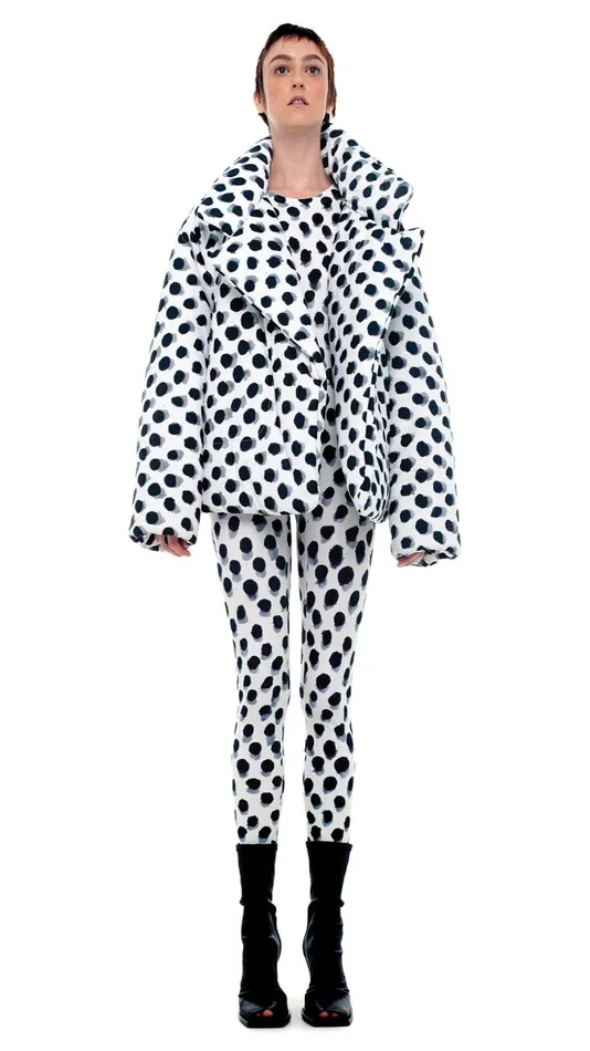 Norma Kamali Coats SLEEPING BAG JACKET Paint Dots 8211 Clothing