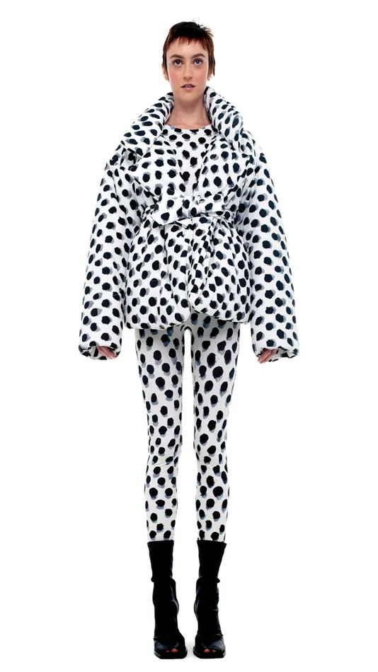 Norma Kamali Coats SLEEPING BAG JACKET Paint Dots 8211 Clothing