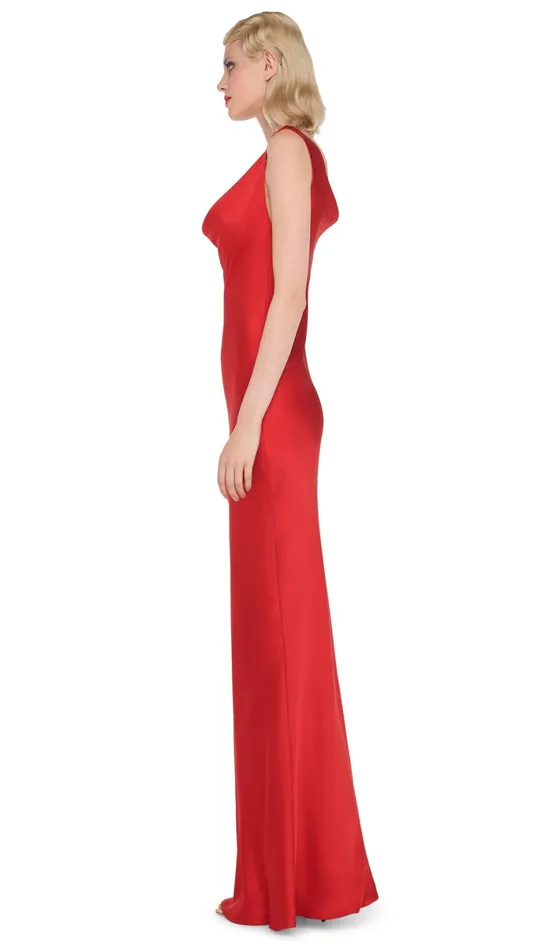 Norma Kamali Dresses DEEP DRAPE NECK GOWN Tiger Red 8211 Clothing