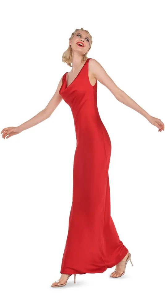 Norma Kamali Dresses DEEP DRAPE NECK GOWN Tiger Red 8211 Clothing