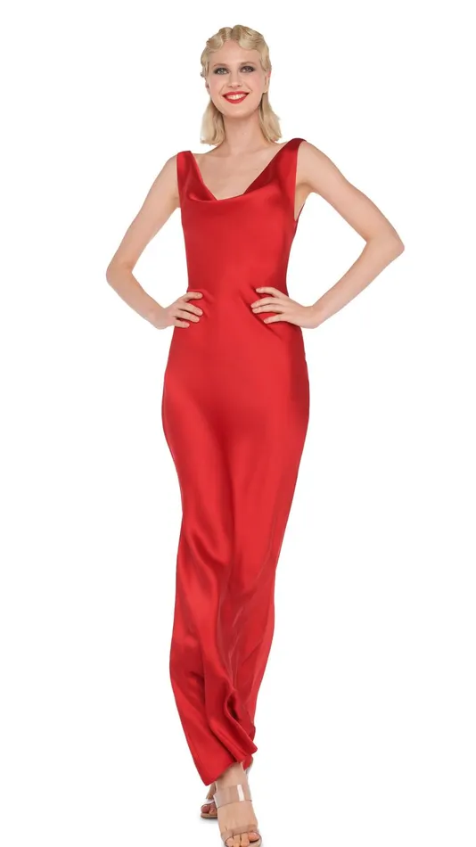 Norma Kamali Dresses DEEP DRAPE NECK GOWN Tiger Red 8211 Clothing