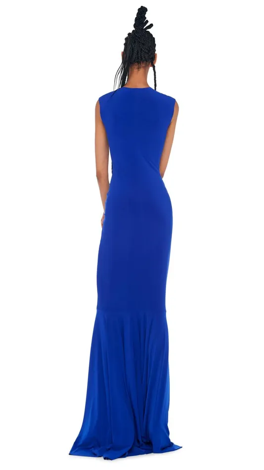 Norma Kamali Dresses DEEP V NECK SHIRRED FISHTAIL GOWN Electric Blue 8211 Clothing