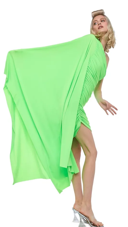 Norma Kamali Dresses DIANA MINI DRESS W SLEEVE Neon Green 8211 Clothing