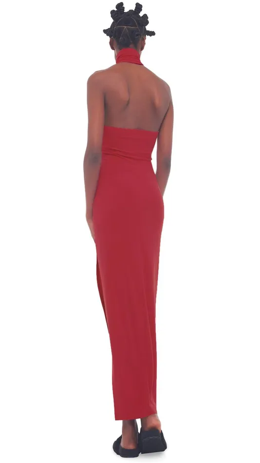 Norma Kamali Dresses HALTER TURTLE SIDE SLIT GOWN Red 8211 Clothing