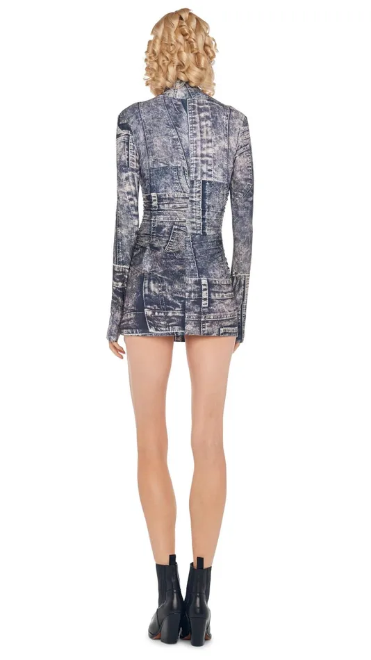 Norma Kamali Dresses LS TURTLENECK PICKLEBALL DRESS Blacknavy Denim Print 8211 Clothing Norma Kamali Dresses LS TURTLENECK PICKLEBALL DRESS Blacknavy Denim Print 8211 Clothing