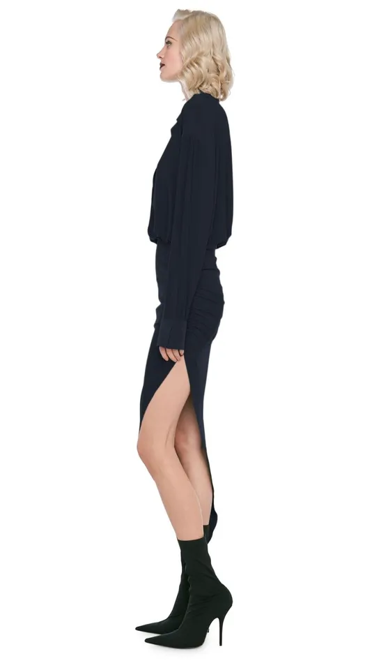 Norma Kamali Dresses OS BF NK SHIRT SIDE DRAPE GOWN Black 8211 Clothing