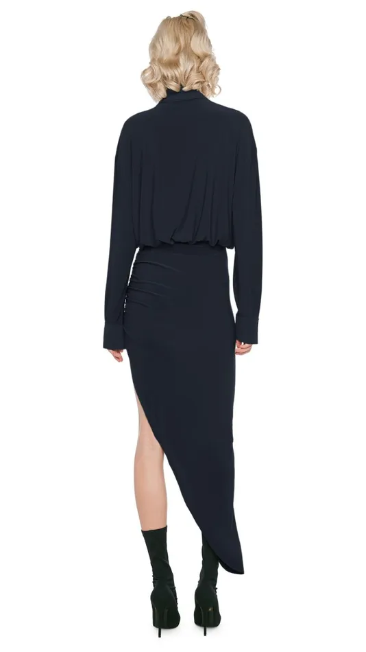 Norma Kamali Dresses OS BF NK SHIRT SIDE DRAPE GOWN Black 8211 Clothing