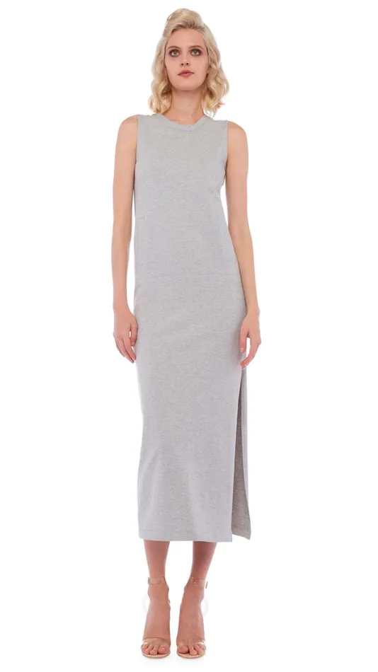 Norma Kamali Dresses SLEEVELESS SIDE SLIT GOWN Light Heather Grey 8211 Clothing