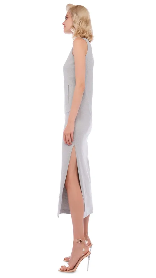 Norma Kamali Dresses SLEEVELESS SIDE SLIT GOWN Light Heather Grey 8211 Clothing Norma Kamali Dresses SLEEVELESS SIDE SLIT GOWN Light Heather Grey 8211 Clothing