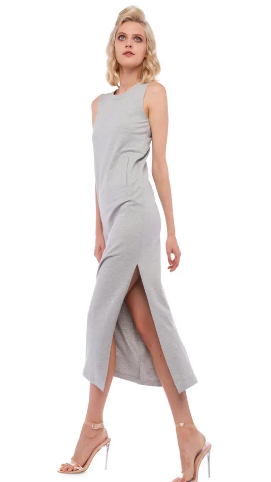 Norma Kamali Dresses SLEEVELESS SIDE SLIT GOWN Light Heather Grey 8211 Clothing Norma Kamali Dresses SLEEVELESS SIDE SLIT GOWN Light Heather Grey 8211 Clothing