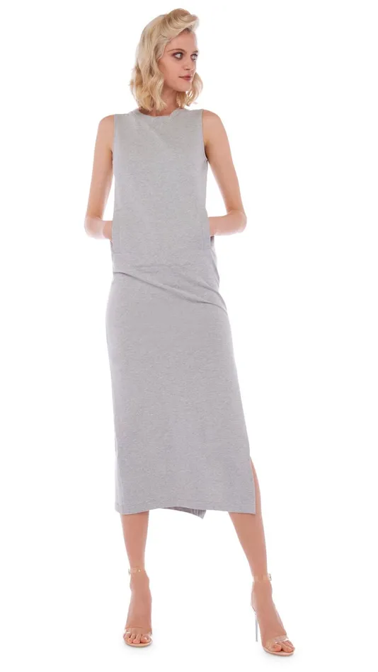 Norma Kamali Dresses SLEEVELESS SIDE SLIT GOWN Light Heather Grey 8211 Clothing Norma Kamali Dresses SLEEVELESS SIDE SLIT GOWN Light Heather Grey 8211 Clothing