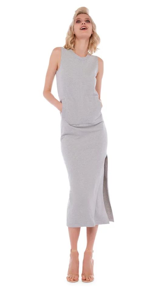 Norma Kamali Dresses SLEEVELESS SIDE SLIT GOWN Light Heather Grey 8211 Clothing Norma Kamali Dresses SLEEVELESS SIDE SLIT GOWN Light Heather Grey 8211 Clothing