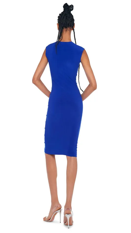 Norma Kamali Dresses SLEEVELESS V NECK SHIRRED FRONT DRESS TO KNEE Electric Blue 8211 Clothing Norma Kamali Dresses SLEEVELESS V NECK SHIRRED FRONT DRESS TO KNEE Electric Blue 8211 Clothing