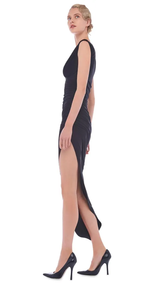 Norma Kamali Dresses TARA SIDE DRAPE GOWN Black 8211 Clothing