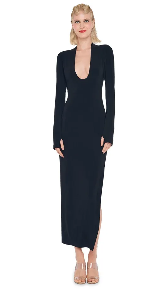 Norma Kamali Dresses U NECK SIDE SLIT GOWN Black 8211 Clothing