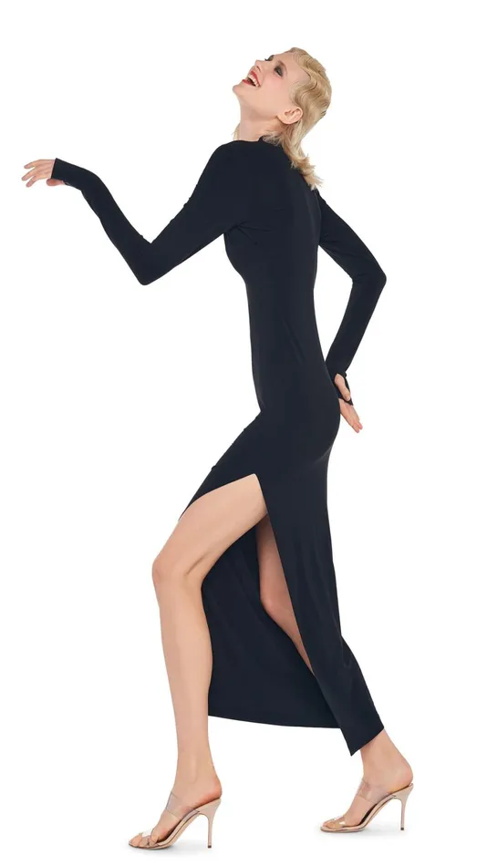 Norma Kamali Dresses U NECK SIDE SLIT GOWN Black 8211 Clothing