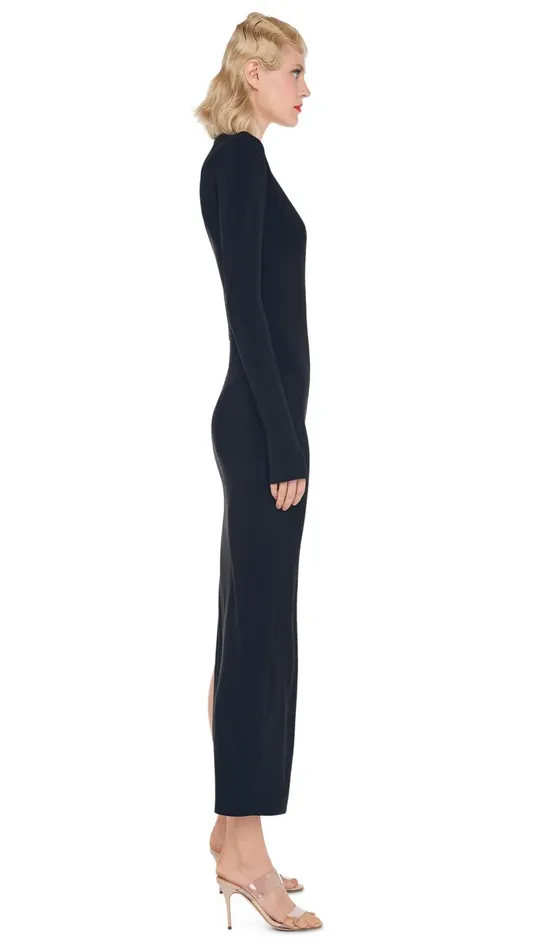 Norma Kamali Dresses U NECK SIDE SLIT GOWN Black 8211 Clothing
