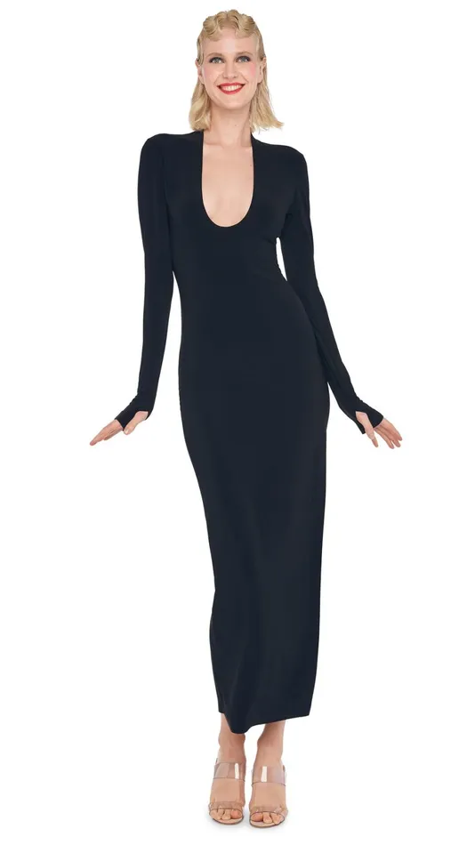 Norma Kamali Dresses U NECK SIDE SLIT GOWN Black 8211 Clothing
