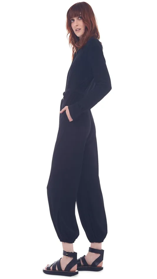 Norma Kamali Jumpsuits NK SHIRT JOG JUMPSUIT Black 8211 Clothing