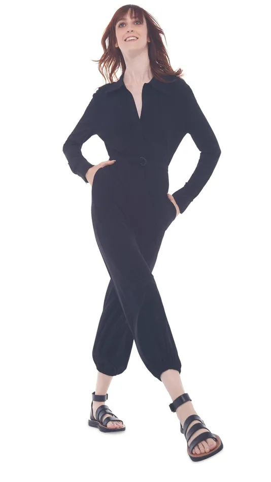 Norma Kamali Jumpsuits NK SHIRT JOG JUMPSUIT Black 8211 Clothing