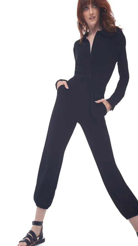 Norma Kamali Jumpsuits NK SHIRT JOG JUMPSUIT Black 8211 Clothing