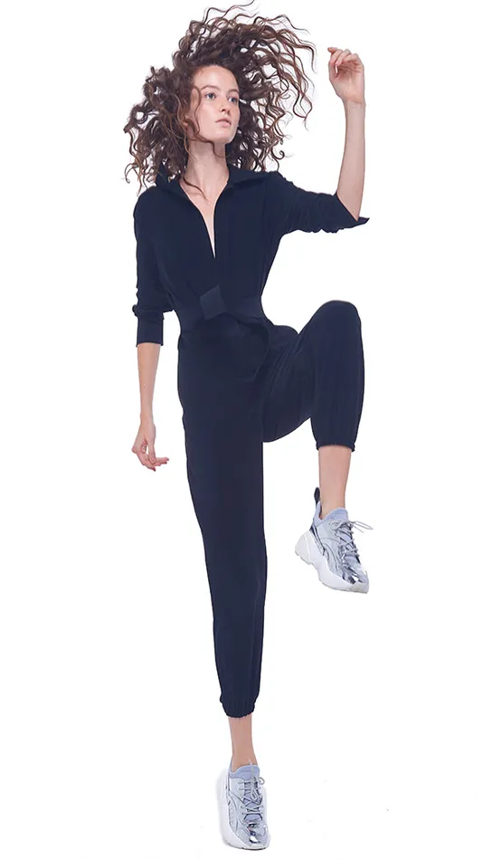 Norma Kamali Jumpsuits NK SHIRT JOG JUMPSUIT Black 8211 Clothing