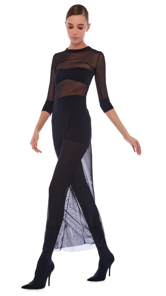 Norma Kamali Swimwear CREWNECK 34 SLEEVE DRESS Black 8211 Clothing