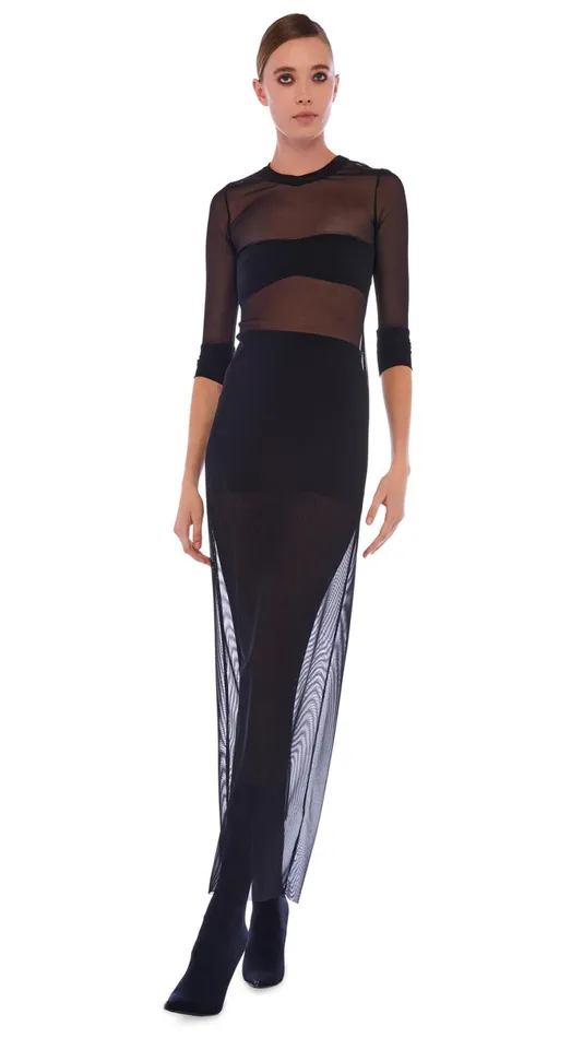 Norma Kamali Swimwear CREWNECK 34 SLEEVE DRESS Black 8211 Clothing