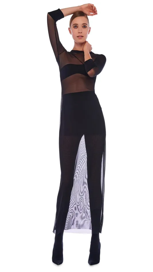 Norma Kamali Swimwear CREWNECK 34 SLEEVE DRESS Black 8211 Clothing