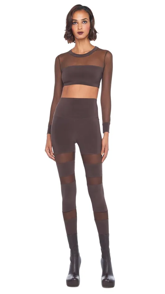 Norma Kamali Tops CREWNECK BANDED MIDRIFF TOP Chocolatechocolate Mesh 8211 Clothing Norma Kamali Tops CREWNECK BANDED MIDRIFF TOP Chocolatechocolate Mesh 8211 Clothing