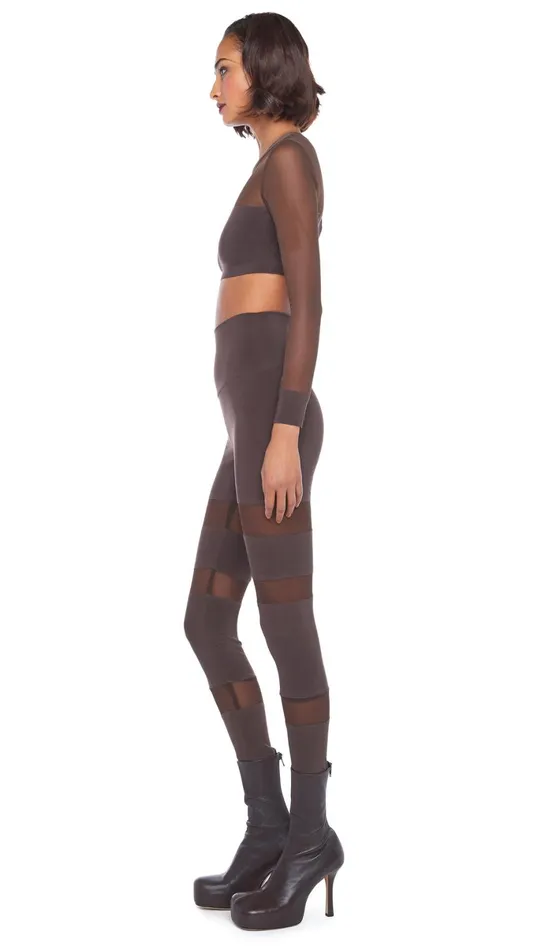 Norma Kamali Tops CREWNECK BANDED MIDRIFF TOP Chocolatechocolate Mesh 8211 Clothing