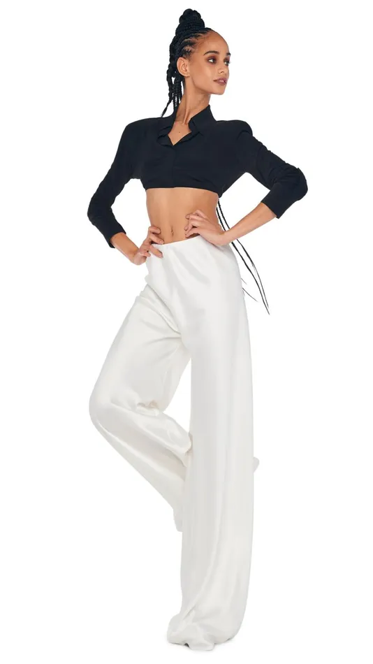 Norma Kamali Tops CROPPED NK SHIRT W SHOULDER PADS Black 8211 Clothing