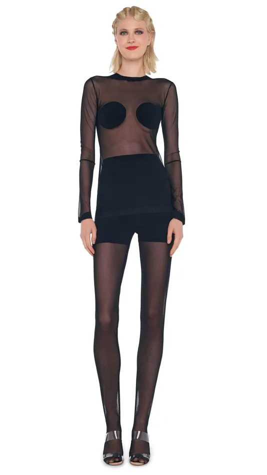 Norma Kamali Tops LONG SLEEVE DOT APPLIQUE TOP Blackblack Mesh 8211 Clothing