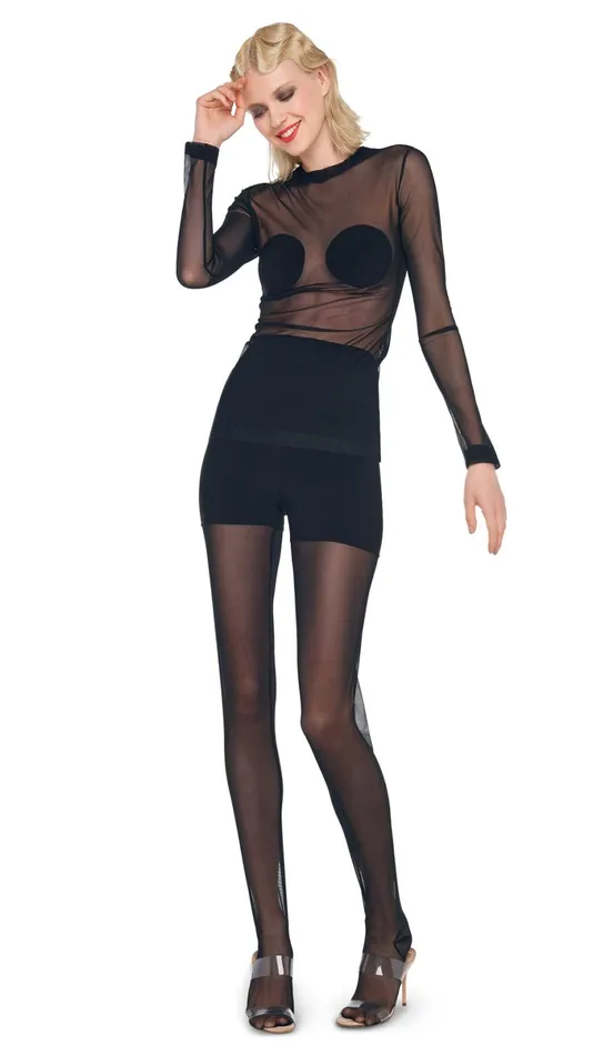 Norma Kamali Tops LONG SLEEVE DOT APPLIQUE TOP Blackblack Mesh 8211 Clothing