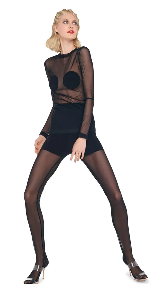 Norma Kamali Tops LONG SLEEVE DOT APPLIQUE TOP Blackblack Mesh 8211 Clothing
