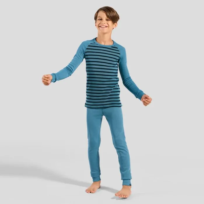 Odlo Base Layers The Active Warm 039 Stripes Base Layer Top Provincial Blue 8211 Dark Sapphire 8211 Kids
