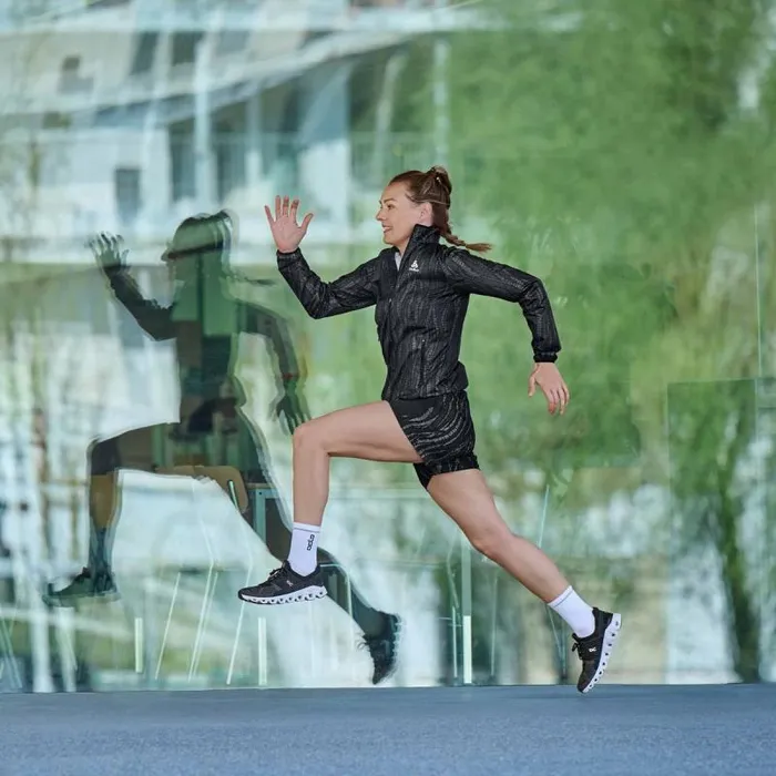 Odlo Jackets and Vests The Essentials Light Print Running Jacket Black 8211 Women