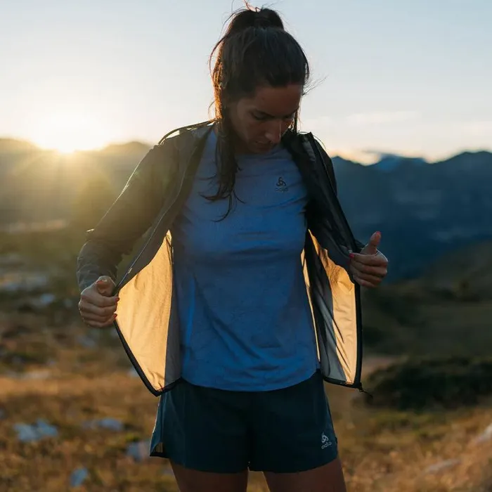 Odlo Jackets and Vests The Zeroweight Dual Dry Performance Knit Waterproof Running Jacket Aqua Haze 8211 Women