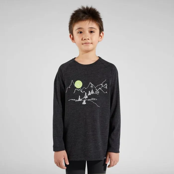 Odlo Mid Layers and Longsleeves The Weact 039 Collection Merino Print Warm Long Sleeve TShirt Dark Grey Melange 8211 Kids Odlo Mid Layers and Longsleeves The Weact 039 Collection Merino Print Warm Long Sleeve TShirt Dark Grey Melange 8211 Kids