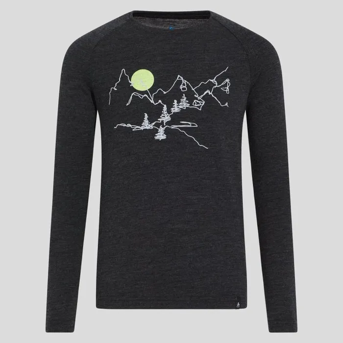 Odlo Mid Layers and Longsleeves The Weact 039 Collection Merino Print Warm Long Sleeve TShirt Dark Grey Melange 8211 Kids