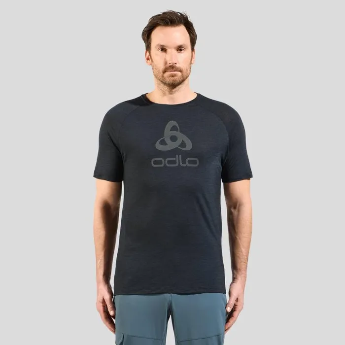 Odlo Tshirts and Polos The Ride 365 Performance Wool 130 Logo TShirt Black Melange 8211 Men
