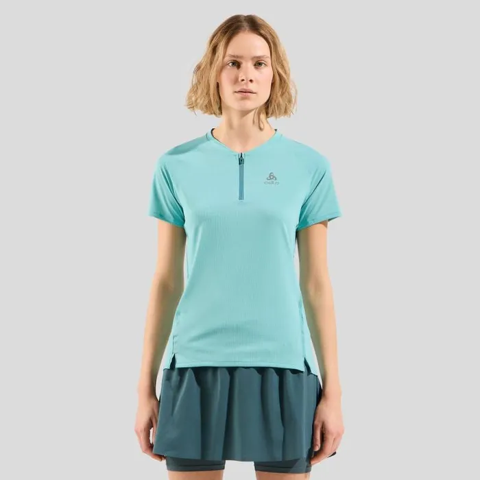 Odlo Tshirts and Polos The XAlp HalfZip Running TShirt Aqua Haze 8211 Women