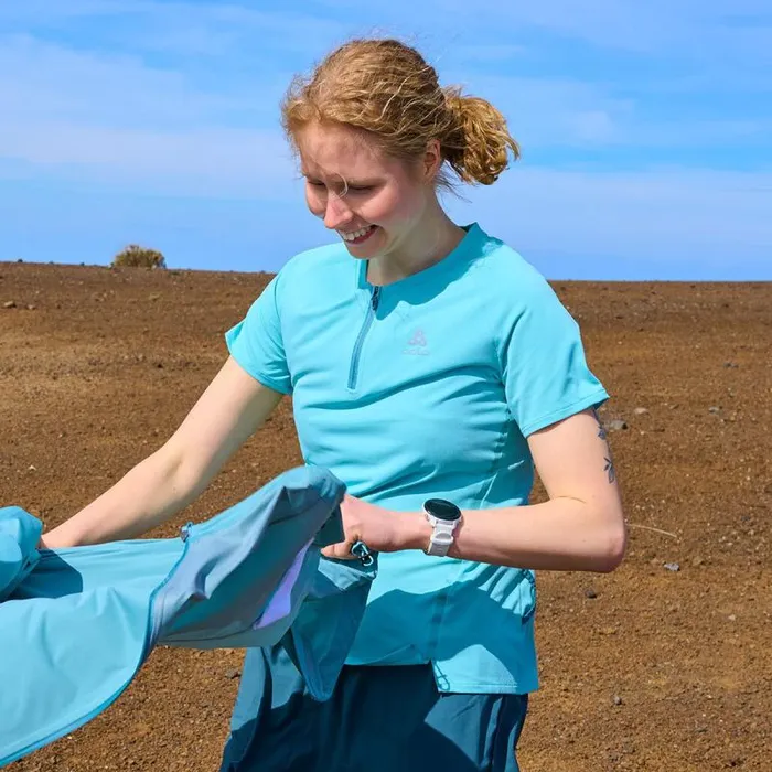 Odlo Tshirts and Polos The XAlp HalfZip Running TShirt Aqua Haze 8211 Women
